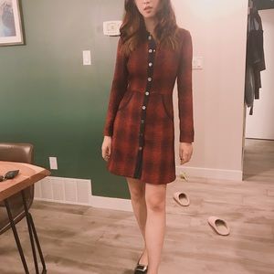 MAJE Red & Blue Tweed Mini-Dress